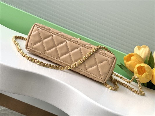 Cha.nel Mini Shopping Bag Kelly Bag Shiny Aged Calfskin Gold-Tone Metal Beige AS4416