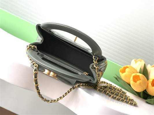 Cha.nel Mini Shopping Bag Kelly Bag Shiny Aged Calfskin Gold-Tone Metal Kaki Green AS4416