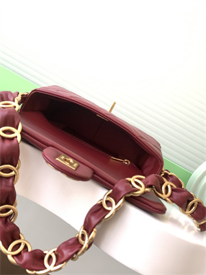 Cha.nel Small Flap Bag Lambskin & Gold-Tone Metal Burgundy AS5174