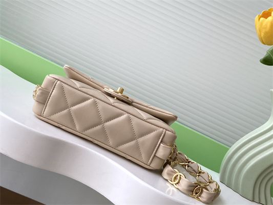 Cha.nel Small Flap Bag Lambskin & Gold-Tone Metal Beige AS5174