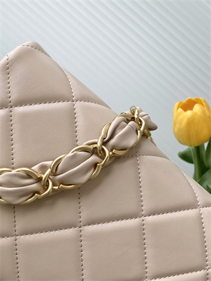 Cha.nel Small Flap Bag Lambskin & Gold-Tone Metal Beige AS5174