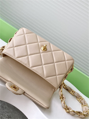 Cha.nel Small Flap Bag Lambskin & Gold-Tone Metal Beige AS5174