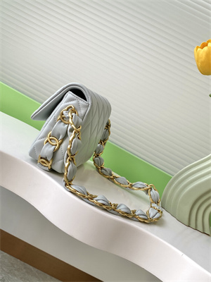 Cha.nel Small Flap Bag Lambskin & Gold-Tone Metal Grey AS5174