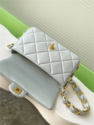 Cha.nel Small Flap Bag Lambskin & Gold-Tone Metal Grey AS5174