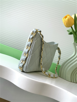 Cha.nel Hobo Handbag Lambskin & Gold-Tone Metal Grey AS5177