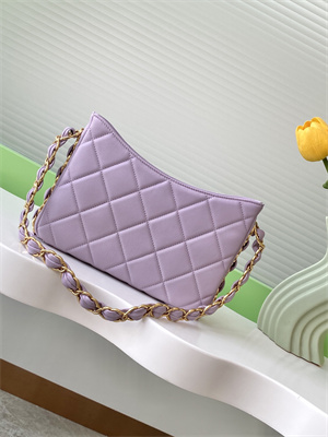 Cha.nel Hobo Handbag Lambskin & Gold-Tone Metal Lt Purple AS5177