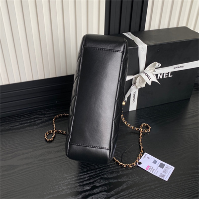 Cha.nel Small Tote Shiny Lambskin & Gold-Tone Metal Black AS5215