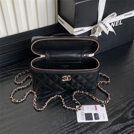 Ch*el vanity with chain lambskin & gold-tone metal black ap4412
