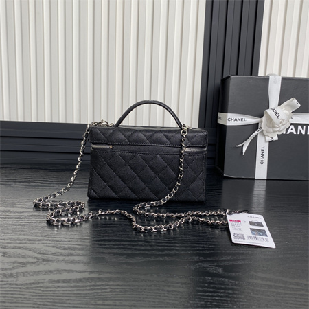 Ch*el vanity with chain grained calfskin & silver-tone metal black ap4414