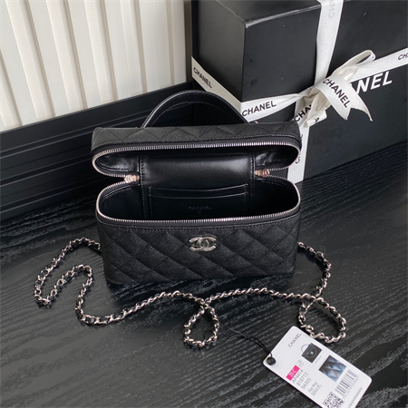Ch*el vanity with chain grained calfskin & silver-tone metal black ap4414