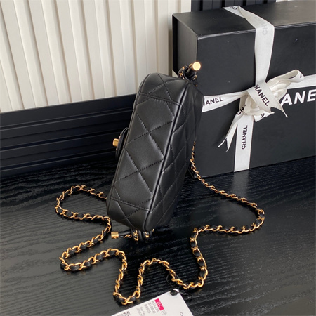 Ch*el mini flap bag with top handle lambskin gold tone metal black color as5298