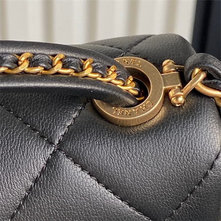 Ch*el mini flap bag with top handle lambskin gold tone metal black color as5298