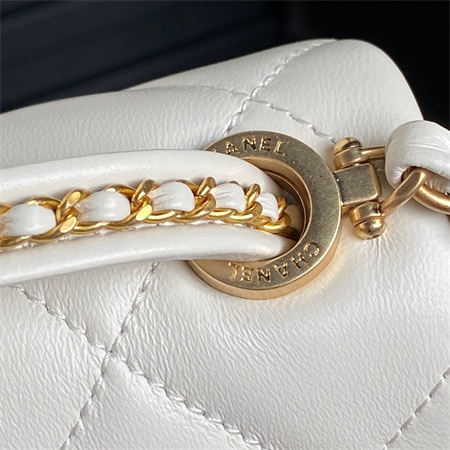 Ch*el mini flap bag with top handle lambskin gold tone metal white color as5298