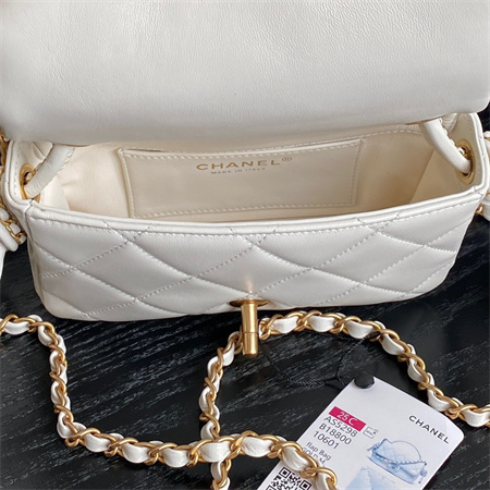 Ch*el mini flap bag with top handle lambskin gold tone metal white color as5298