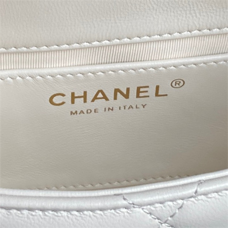 Ch*el mini flap bag with top handle lambskin gold tone metal white color as5298