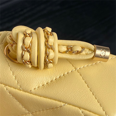 Ch*el mini flap bag with top handle lambskin gold tone metal yellow color as5298