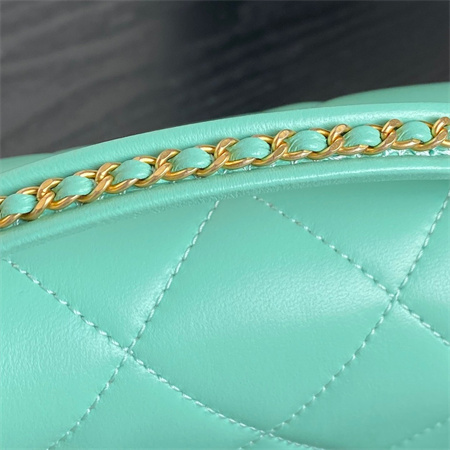 Ch*el mini flap bag with top handle lambskin gold tone metal green color as5298