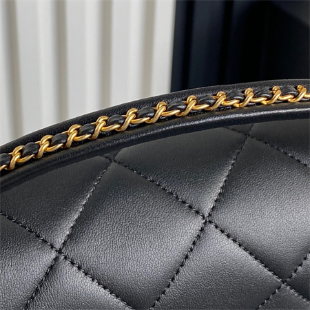 Ch*el flap bag with top handle lambskin gold tone metal black color as5317