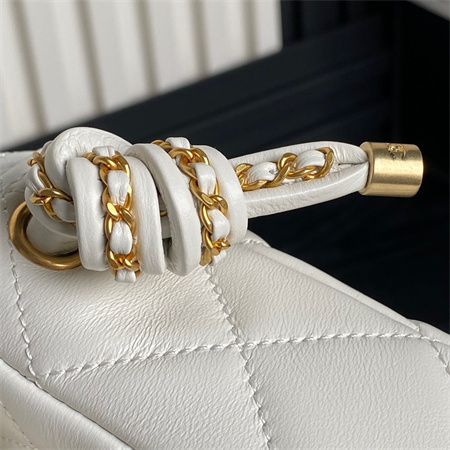 Ch*el flap bag with top handle lambskin gold tone metal white color as5317