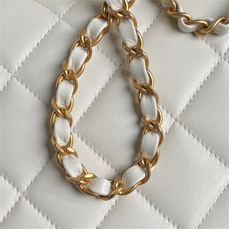 Ch*el flap bag with top handle lambskin gold tone metal white color as5317