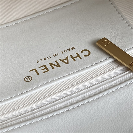 Ch*el flap bag with top handle lambskin gold tone metal white color as5317