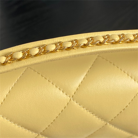 Ch*el flap bag with top handle lambskin gold tone metal yellow color as5317