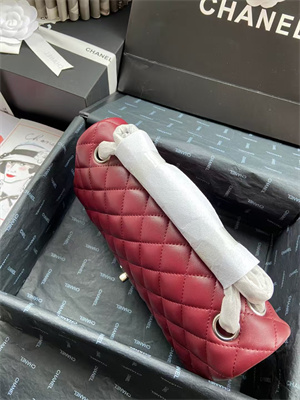 Ch*el medium classic flap bag lambskin silver tone metal burgundy 01112