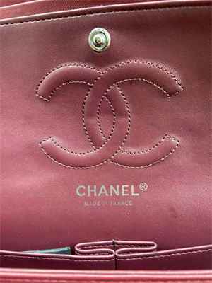 Ch*el medium classic flap bag lambskin silver tone metal burgundy 01112