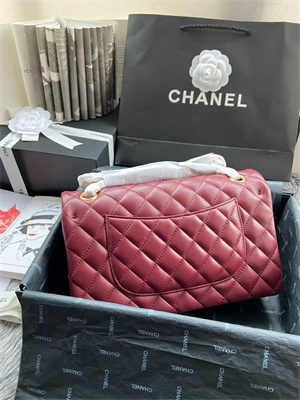 Ch*el medium classic flap bag lambskin gold tone metal burgundy 01112