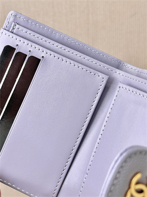 Ch*el small flap wallet tri-fold grained calfskin gold tone metal lt purple a82288