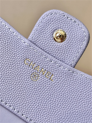 Ch*el small flap wallet tri-fold grained calfskin gold tone metal lt purple a82288