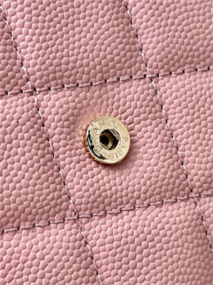 Ch*el small flap wallet tri-fold grained calfskin gold tone metal pink a82288