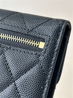 Ch*el small flap wallet tri-fold grained calfskin gold tone metal black a82288