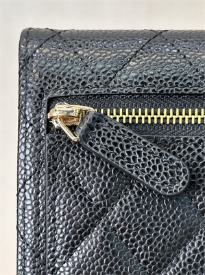 Ch*el small flap wallet tri-fold grained calfskin gold tone metal black a82288 (big grain)