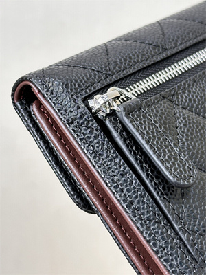 Ch*el small flap wallet tri-fold grained calfskin silver tone metal black a82288 (big grain)