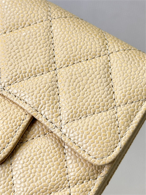 Ch*el small flap wallet tri-fold grained calfskin gold tone metal beige a82288