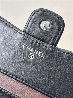 Ch*el small flap wallet tri-fold lambskin silver tone metal black a82288