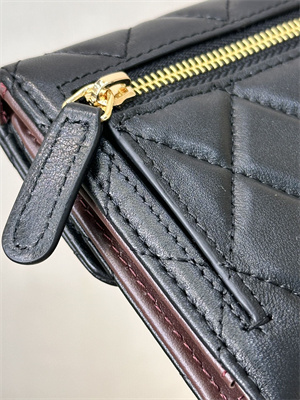 Ch*el small flap wallet tri-fold lambskin gold tone metal black a82288