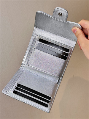 Ch*el small flap wallet tri-fold lambskin silver tone metal silver a82288