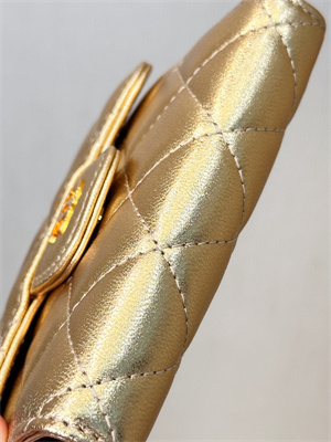 Ch*el small flap wallet tri-fold lambskin gold tone metal gold a82288