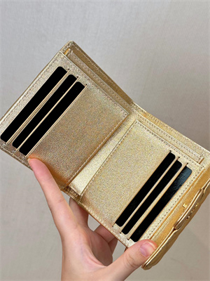 Ch*el small flap wallet tri-fold lambskin gold tone metal gold a82288