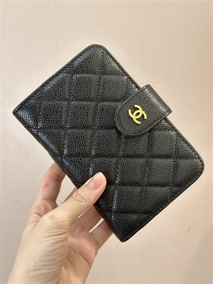 Ch*el snap wallet grained calfskin gold tone metal black a48667