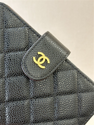 Ch*el snap wallet grained calfskin gold tone metal black a48667