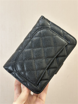 Ch*el snap wallet grained calfskin gold tone metal black a48667