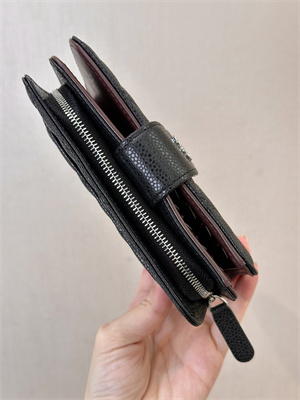 Ch*el snap wallet grained calfskin silver tone metal black a48667