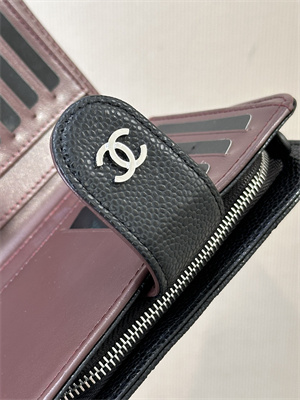 Ch*el snap wallet grained calfskin silver tone metal black a48667