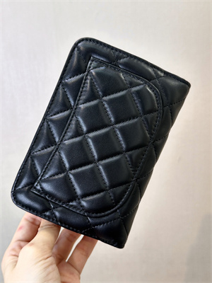 Ch*el snap wallet lambskin silver tone metal black a48667