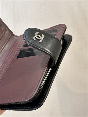 Ch*el snap wallet lambskin silver tone metal black a48667