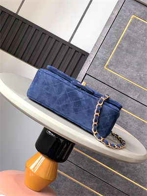 Cha.nel Mini Classic Flap Bag Suede Gold Tone Metal Blue 01116