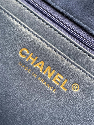 Cha.nel Mini Classic Flap Bag Suede Gold Tone Metal Blue 01116